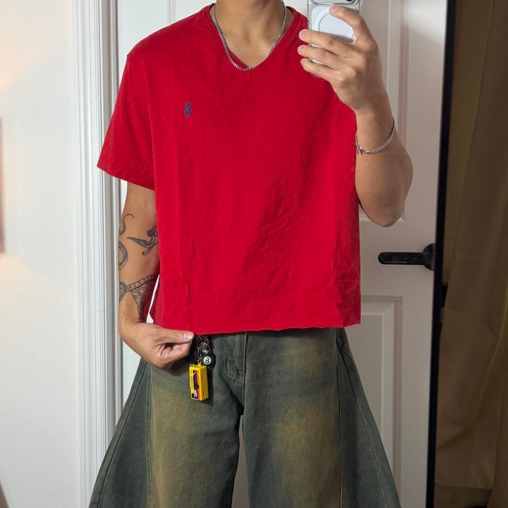 y2k vintage ralph lauren cropped blank short sleeve shirt SH